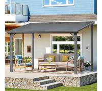 YODOLLA Pergola adossée Aluminium 2.4 x 3.6m, Gazebo à Toit Rigide, Pergola Murale pour Terrasse Extérieur, Pavillon de Jardin, Toit Incliné pour Ombre - Résistant aux UV & Intempéries - Noir