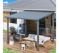 YODOLLA Pergola Adossée Aluminium 2.4 x 3m, Gazebo à Toit Rigide, Pergola Murale pour Terrasse Extérieur, Pavillon de Jardin, Toit Incliné pour Ombre - Résistant aux UV & Intempéries - Noir