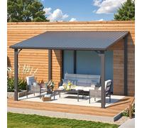 YODOLLA Pergola Adossée Aluminium 3 x 3.65m, Gazebo à Toit Rigide, Pergola Murale pour Terrasse Extérieur, Pavillon de Jardin, Toit Incliné pour Ombre - Résistant aux UV & Intempéries - Noir