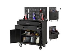 YODOLLA Servante d'Atelier Vide avec Panneau Perforé, Établi Mobile | Servante Atelier avec 2 Tiroirs, Armoire Verrouillable et 4 Roulettes avec Freins, pour Garage, Atelier ou Cuisine