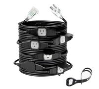 Yodotek 50FT 14 Gauge Outdoor Power Extension Cord,Seven Outlet Cable.Multiple Evenly-Spaced Plug Ideal for Landscaping Light,Stage Backlines,Holiday Decoration and Christmas,UL Listed Cord Splitter