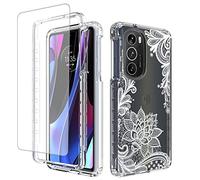 Yodueiv Coque pour Moto Edge 30 Pro/Moto Edge X30 XT2201 avec protection d'écran en verre trempé, coque de protection intégrale à motif mandala transparent pour Motorola Moto Edge Plus 2022 (Mandala)