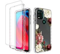 Yodueiv Coque pour Moto G Stylus 5G 2021 XT2131DL avec protection d'écran en verre trempé, coque de protection intégrale antichoc à motif floral transparent pour Motorola Moto G Stylus 5G 2021 (fleur)
