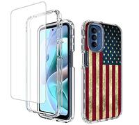 Yodueiv Coque pour Motorola G31/Moto G41, XT2167-1 XT2173-1 avec protection d'écran en verre trempé, coque de protection intégrale pour Motorola Moto G31 (drapeau américain)