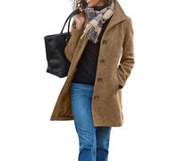 yoeasy Manteau décontracté en laine mélangée épaisse pour femme, col montant, boutonnage simple, manteau mi-long d'hiver, kaki, XX-Large