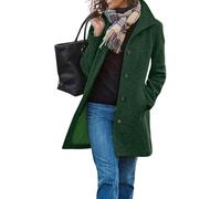yoeasy Manteau décontracté en laine mélangée épaisse pour femme, col montant, boutonnage simple, manteau mi-long d'hiver, vert, XX-Large
