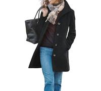 yoeasy Manteau décontracté en laine mélangée épaisse pour femme, col montant, boutonnage simple, manteau mi-long d'hiver, noir, XX-Large