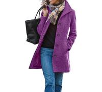 yoeasy Manteau décontracté en laine mélangée épaisse pour femme, col montant, boutonnage simple, manteau mi-long d'hiver, violet, XX-Large