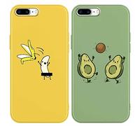 Yoedge 2 Pack Case for iPhone 7 Plus/ 8 Plus, 5.5", Silicone Matte TPU Soft Transparent Phone Case, Full Body Ultra Slim Shockproof Protective iPhone7p Cover, Lovely Couple Design, Gifts for Girls
