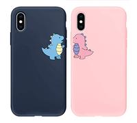 Yoedge 2 Pack Case for iPhone X, 5.8", Silicone Matte TPU Soft Transparent Phone Case, Full Body Ultra Slim Shockproof Protective iPhoneX Max Cover, Cute Lovely Couple Design, Gifts for Girls