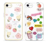 Yoedge 2 pièces Coque pour iPhone 8/7/ SE 2022/ SE 2020 4,7" Motif Floral Ours Souriant Clear Fille Femme Kawaii Étui, Transparente Housse Antichoc Mignon Aesthetic Design Case Cover pour iPhone SE 3