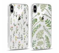 Yoedge 2 Pièces Coque pour iPhone X/iPhone XS 5,8", Transparente Souple Silicone TPU avec Motif Feuille Fleur Étui pour Filles Femmes, Antichoc Anti-Rayures Bumper Protection Housse pour iPhone XS