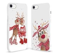 Yoedge 2 Pièces Noel Coque pour iPhone 8/7/SE 2020/SE 2022, Mignon Animé Motif Neige Cerf Noël Hiver Étui Christmas Xmas Case, Mince Silicone TPU Bumper Antichoc Protection Housse Cover, Blanc Wapiti