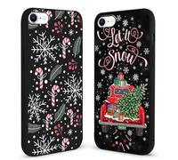 Yoedge 2 Pièces Noel Coque pour iPhone 8/7/SE 2020/SE 2022, Mignon Animé Motif Neige Sapin de Noël Hiver Étui Christmas Xmas Case, Mince Silicone TPU Bumper Antichoc Protection Housse Cover, Noir