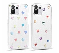 Yoedge 2 pièces Transparente Coque pour Xiaomi Mi 11 Lite 4G/5G/5G NE 6,55" Motif de Coeur d'amour Fille Femme Étui, Housse de Protection Antichoc TPU Flexible Mignon Aesthetic Design Case Cover