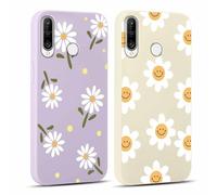 Yoedge 2 pièces Violet Coque pour Huawei P30 Lite / P30 Lite New Edition 6,15" Motif de Fleurs et Feuilles Fille Femme Étui, Housse de Protection Antichoc TPU Mignon Aesthetic Design Case Cover, Beige
