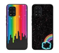 Yoedge 2 Piezas Para Huawei P10 Lite Funda, Negro Silicona Carcasa Mate Suave TPU Protección, Ultra Slim Anti Choque Anti Arañazos Case Funda Para Huawei P10 Lite 2017 5,2 Pulgada, Bello Arcoíris
