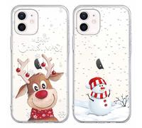 Yoedge 2 x Noël Coque pour iPhone 12 / iPhone 12 Pro 6,1", Transparente Étui de Téléphone Housse avec Animé Motif Cadeau Femme Cerf Aesthetic Christmas Case Cover pour iPhone 12 Pro, Sapin de Noël