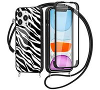 Yoedge 360 Degré Coque pour Xiaomi 11T/11T Pro 5G avec Cordon de Collier 6,67", avec Protecteur d'écran Intégré Transparent Silicone Full Body Protection Antichoc Housse Cordage Lanyard Case, Zèbre