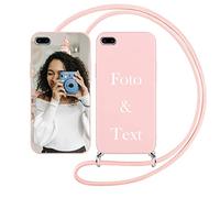Yoedge Coque Personnalisable avec Cordon pour Apple iPhone 7 Plus / 8 Plus Personnalisée 5,5", Étui Colliers Silicone Housse Personnaliser Custom avec Photo Image Texte Nom Rose Cover