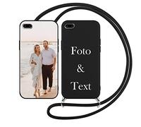 Yoedge Coque Personnalisable avec Cordon pour Apple iPhone 7 Plus / 8 Plus Personnalisée 5,5", Étui Colliers Silicone Housse Personnaliser Custom avec Photo Image Texte Nom Noir Cover