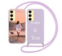 Yoedge Coque Personnalisée avec Cordon pour Samsung Galaxy S25 Plus/S25+ 5G Personnalisable 6,8", Étui Colliers Housse Personnaliser Custom avec Photo Image Texte Nom Violet Cover pour Samsung S25+ 5G