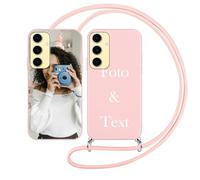 Yoedge Coque Personnalisée avec Cordon pour Samsung Galaxy S25 Plus/S25+ 5G Personnalisable 6,8", Étui Colliers Housse Personnaliser Custom avec Photo Image Texte Nom Rose Cover pour Samsung S25+ 5G