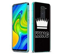 Yoedge Coque pour Xiaomi Redmi Note 9 4G Transparente Etui en Silicone Ultra Fine TPU avec Motif King Queen Kawaii Souple Antichoc Housse de Protection Cover pour Xiaomi Redmi Note9, King, Noir-Blanc