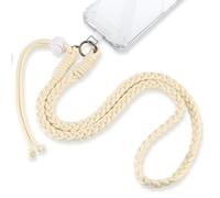Yoedge Cordon Telephone Portable Macramé, Réglable Universelle Cordon avec Patch,Lanière de Téléphone Portable Amovible Résistante,Collier Compatibles avec et Plupar des Smartphones-Beige