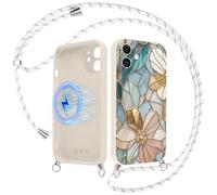 Yoedge Fleur Magnétique Coque Handykette pour iPhone 11 avec Cordon, Aesthetic Verre Éclats Motif Case, Compatible avec MagSafe Étui, Silicone Housse avec Réglable Lanyard pour iPhone 11 6,1"