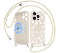 Yoedge Fleur Magnétique Coque Handykette pour iPhone 14 Pro Max avec Cordon, Aesthetic Marguerite Chrysanthèmes Motif Case,Compatible avec MagSafe Étui,avec Réglable Lanyard pour iPhone 14Pro Max 6,7"