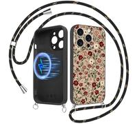 Yoedge Fleur Magnétique Coque Handykette pour iPhone 15 Pro Max avec Cordon, Aesthetic Colorées Flower Motif Case,Compatible avec MagSafe Étui,Silicone avec Réglable Lanyard pour iPhone15 Pro Max 6,7"