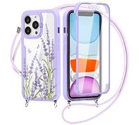 Yoedge Funda Con Cuerda Para iPhone 11 Con Protector de Pantalla Integrado 6,1", 360 Grados Carcasa Transparente TPU Suave Silicona Antigolpe Case Con Colgante Collar Correa de Cuello Cordón, Lavanda