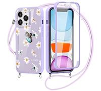 Yoedge Funda con Cuerda para iPhone X con Protector de Pantalla Integrado 5,8", 360 Grados Carcasa Transparente TPU Suave Silicona Antigolpe Case con Colgante Collar Correa de Cuello Cordón, Margarita