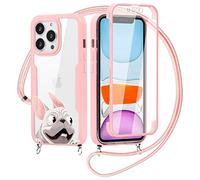 Yoedge Funda Con Cuerda Para Samsung Galaxy A13 5G Con Protector de Pantalla Integrado 6,5", 360 Grados Transparente TPU Silicona Antigolpe Carcasa Con Colgante Collar Correa de Cuello Cordón, Buldog