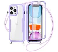 Yoedge Funda con Cuerda para Samsung Galaxy S22 5G con Protector de Pantalla Integrado 6,06", 360 Grados Transparente TPU Suave Silicona Antigolpe Carcasa con Colgante Collar Correa de Cuello, Púrpura