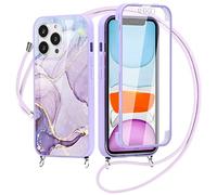 Yoedge Funda con Cuerda para Samsung Galaxy S22+ 5G con Protector de Pantalla Integrado 6,55",360 Grados Transparente TPU Suave Silicona Antigolpe Carcasa con Colgante Collar Correa de Cuello,Mármol 4