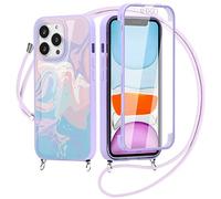 Yoedge Funda Con Cuerda Para Xiaomi Redmi 9C/9C NFC 4G Con Protector de Pantalla Integrado 6,53", 360 Grados Transparente TPU Silicona Antigolpe Carcasa Con Colgante Collar Correa de Cuello, Mármol 3