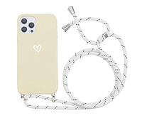 Yoedge Funda Con Cuerda Para Xiaomi Redmi Note 10 (5G) / Poco M3 Pro, Carcasa Con Cadena Cordón Ajustable Colgante Correa Corazón Blanco Silicona Mate AntiChoque Suave TPU Cover (6,5 Pulgadas), Beige