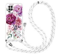 Yoedge Funda Con Cuerda Para Xiaomi Redmi Note 11/11S 4G 6,43", Blanco TPU Silicona Mate Case Con Lindo patrón Dibujos Animados Con Colgante Ajustable Correa de Cordón Cárcasa, Flor 1