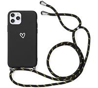 Yoedge Funda Con Cuerda Para Xiaomi Redmi Note 8 Pro, Carcasa Con Cadena Cordón Ajustable Colgante Correa Corazón Blanco Silicona Mate AntiChoque Suave TPU Cover Para Redmi Note8pro (6,53"), Negro