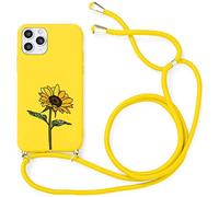 Yoedge Lanyard Case for Apple iphone 12/iphone 12 Pro, 6.1",Crossbody with Strap -Lanyard Phone Case- Silicone Cute Pattern Soft TPU Necklace Phone Holder- Sunflower