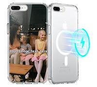 Yoedge Magnétique Coque Personnalisée pour iPhone 7 Plus / 8 Plus 5,5", [Compatible avec MagSafe] Personnalisable Etui avec Photo Image Texte, Transparent Silicone TPU + PC Anti-Choc Protection Housse