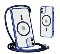 Yoedge Magnétique Coque pour iPhone 12 Mini avec Cordon de Collier 5,4", Étui Compatible avec MagSafe, Ultra Mince Translucide Mat Silicone Antichoc Housse avec Réglable Lanyard Necklace Case, Bleu