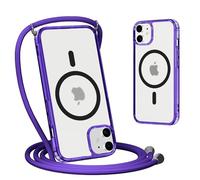 Yoedge Magnétique Coque pour iPhone 12 Mini avec Cordon de Collier 5,4", Étui Compatible avec MagSafe, Ultra Mince Translucide Mat Silicone Antichoc Housse avec Réglable Lanyard Necklace Case, Violet