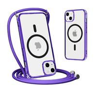 Yoedge Magnétique Coque pour iPhone 13 Mini avec Cordon de Collier 5,4", Étui Compatible avec MagSafe, Ultra Mince Translucide Mat Silicone Antichoc Housse avec Réglable Lanyard Necklace Case, Violet