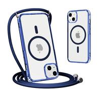 Yoedge Magnétique Coque pour iPhone 13 Mini avec Cordon de Collier 5,4", Étui Compatible avec MagSafe, Ultra Mince Translucide Mat Silicone Antichoc Housse avec Réglable Lanyard Necklace Case, Bleu