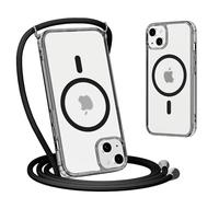 Yoedge Magnétique Coque pour iPhone 13 Mini avec Cordon de Collier 5,4", Étui Compatible avec MagSafe, Ultra Mince Translucide Mat Silicone Antichoc Housse avec Réglable Lanyard Necklace Case, Noir