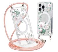Yoedge Magnetique Coque pour Samsung Galaxy S21 Ultra 6,8" con Cordon,Compatible avec MagSafe, Transparent Souple Silicone TPU Antichoc Protection Étui Housse Collier Case avec Aesthetic Motif Floral3