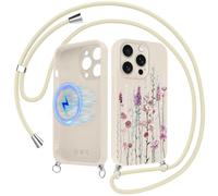 Yoedge Magnétique Fleur Coque Handykette pour iPhone 16 Pro avec Cordon, Aesthetic Herbe Herbe Motif Case, Compatible avec MagSafe Étui,Silicone Housse avec Réglable Lanyard pour iPhone 16Pro 6,3"